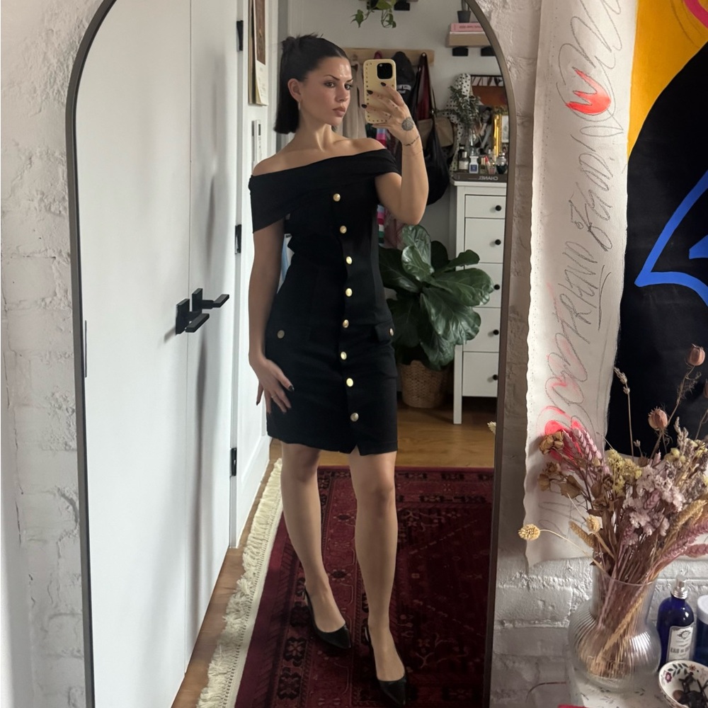 PIERRE BALMAIN OFF SHOULDER BLACK DRESS (comes with tags)